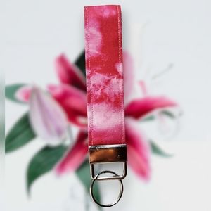 Key Fob Keychain | Handmade Pink Marble Keychain | Wristlet | Fabric Keychain